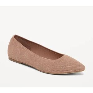 Old Navy Womens Pointy-Toe Knit Ballet Flats Rose Gold Shimmer Slip On Shoes